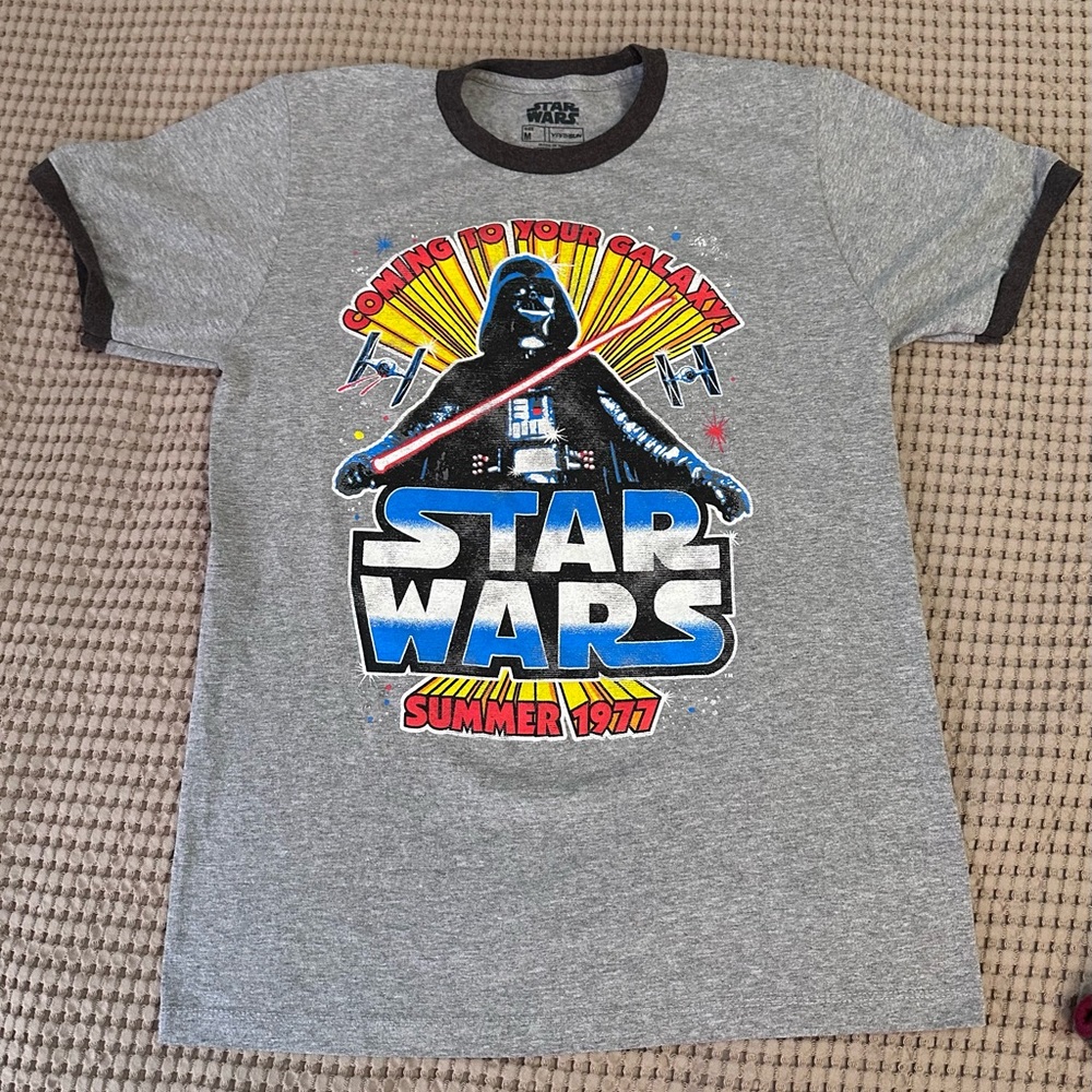 Star Wars Darth Vader Gray Ringer Tee with Black Trim and Red Accents